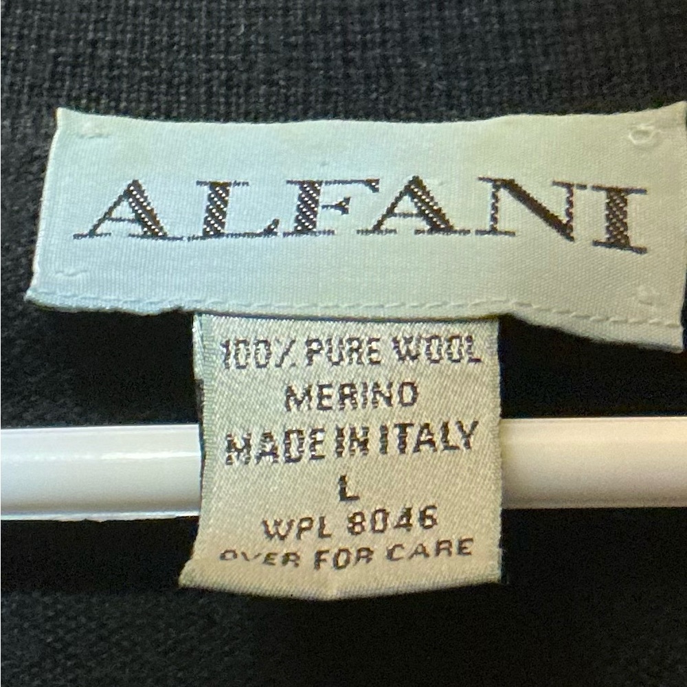 100% Italian Merino Wool long-sleeve polo sweater by Alfani Black Large - Picture 3 of 3